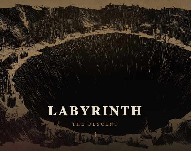 Labyrinth: The Descent cover art, the Labyrinth wordmark over the sinkhole ink drawing